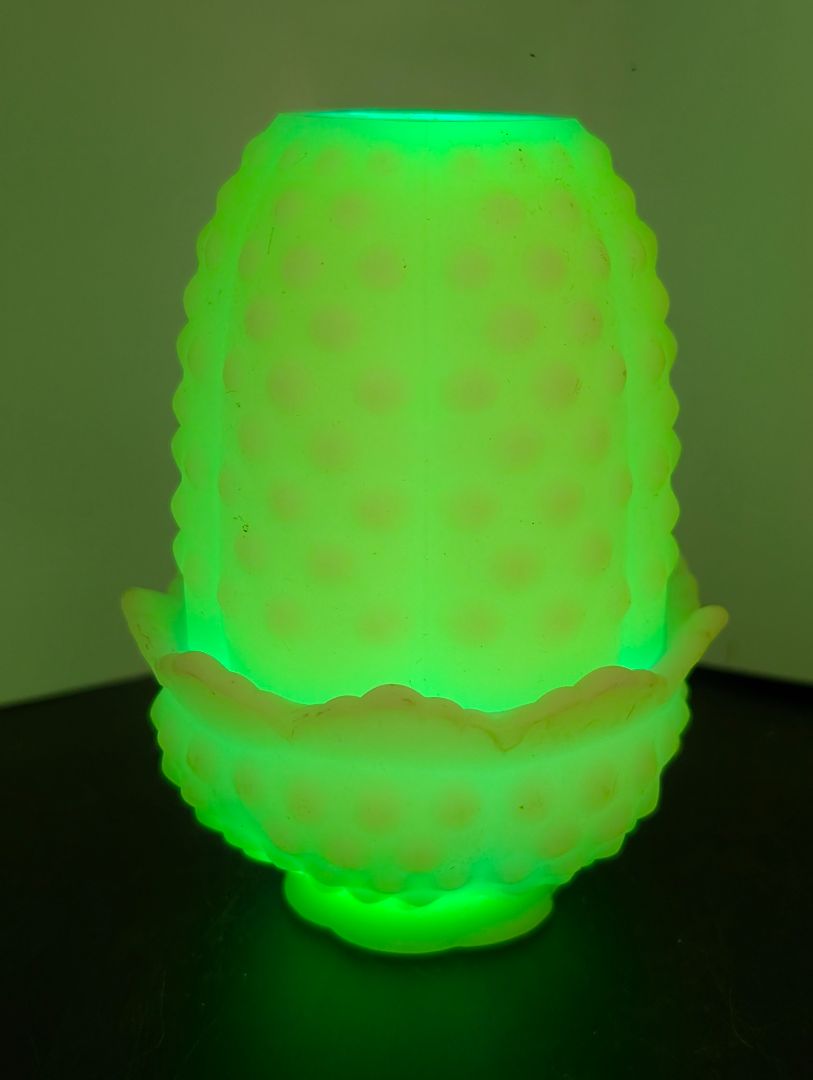 Fenton Hobnail Custard Uranium Glass Fairy Lamp