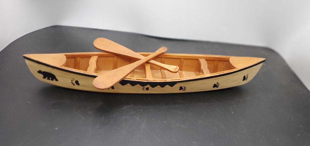 Canoe Toy with Oars and Painted Bear and Paw Prints