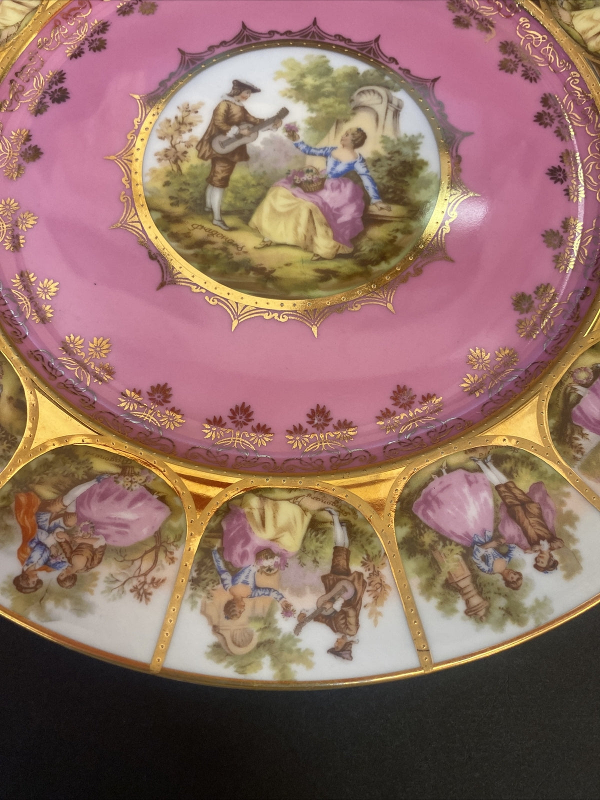 11 JK Carlsbad Bavaria Courting Couple Signed Fragonard Large Hand Painted Plate
