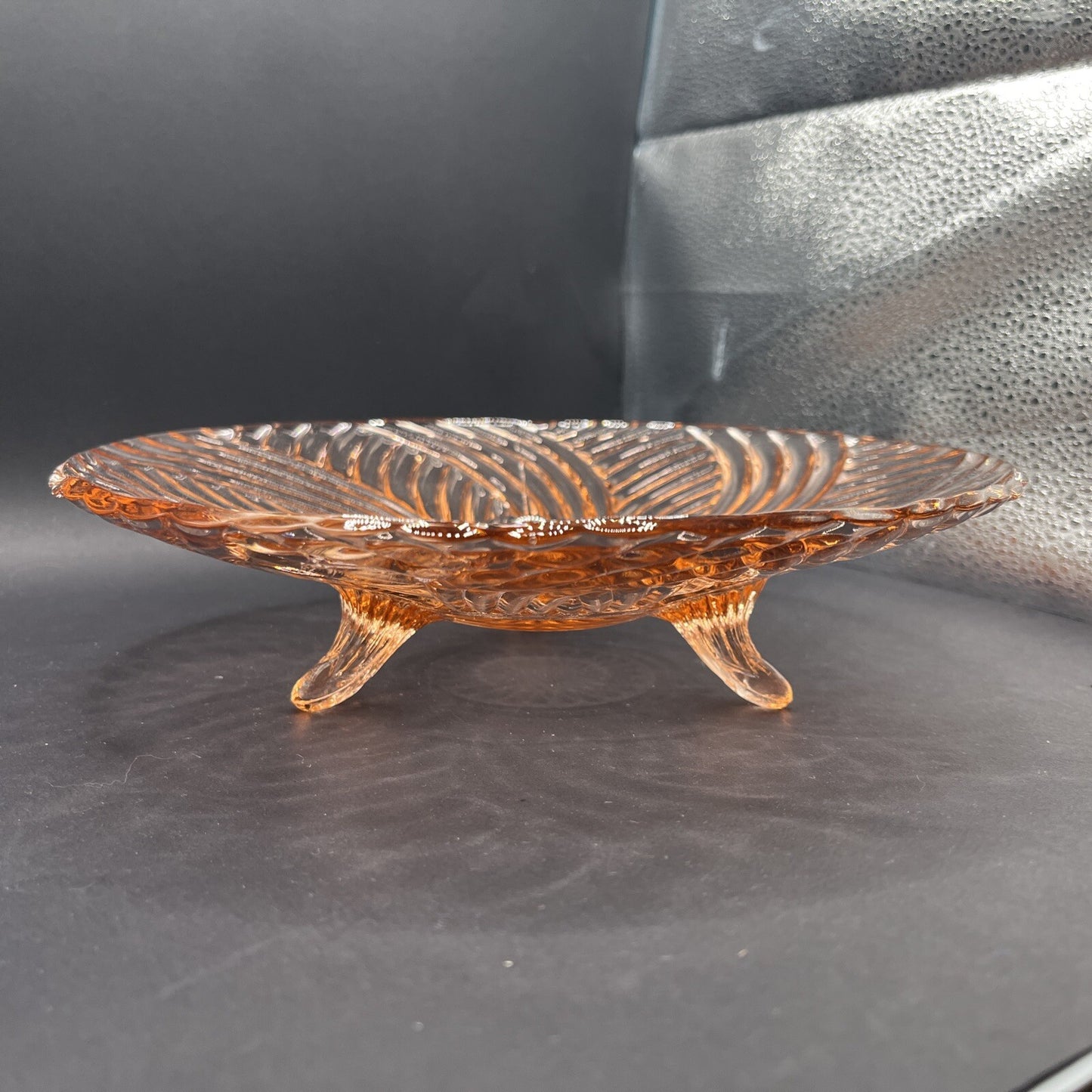 Anchor Hocking Prismatic Pink Depression Glass Footed Dish Swirl 1941 Vintage