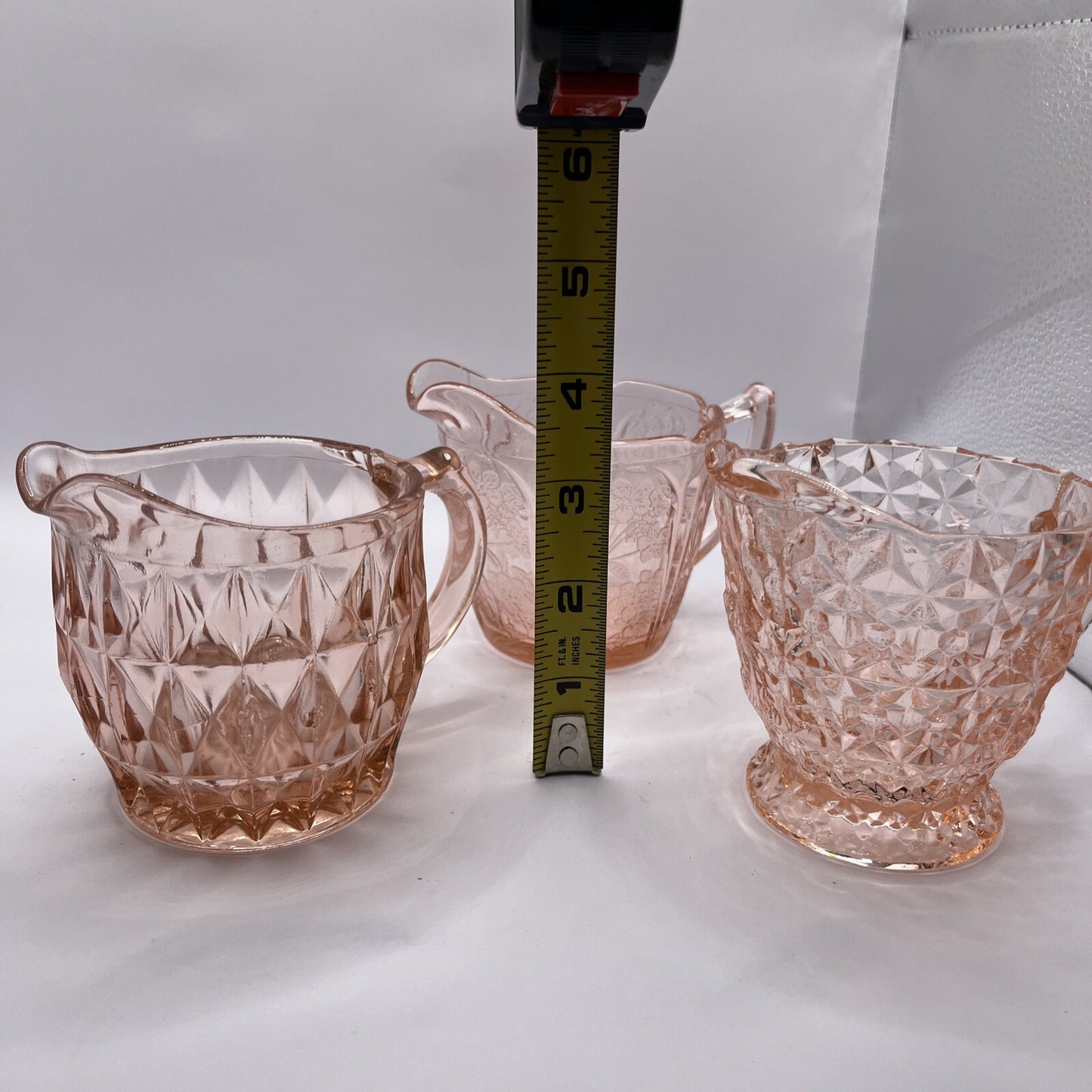 3 Depression Creamer/ Syrup Pitchers Pink Vintage