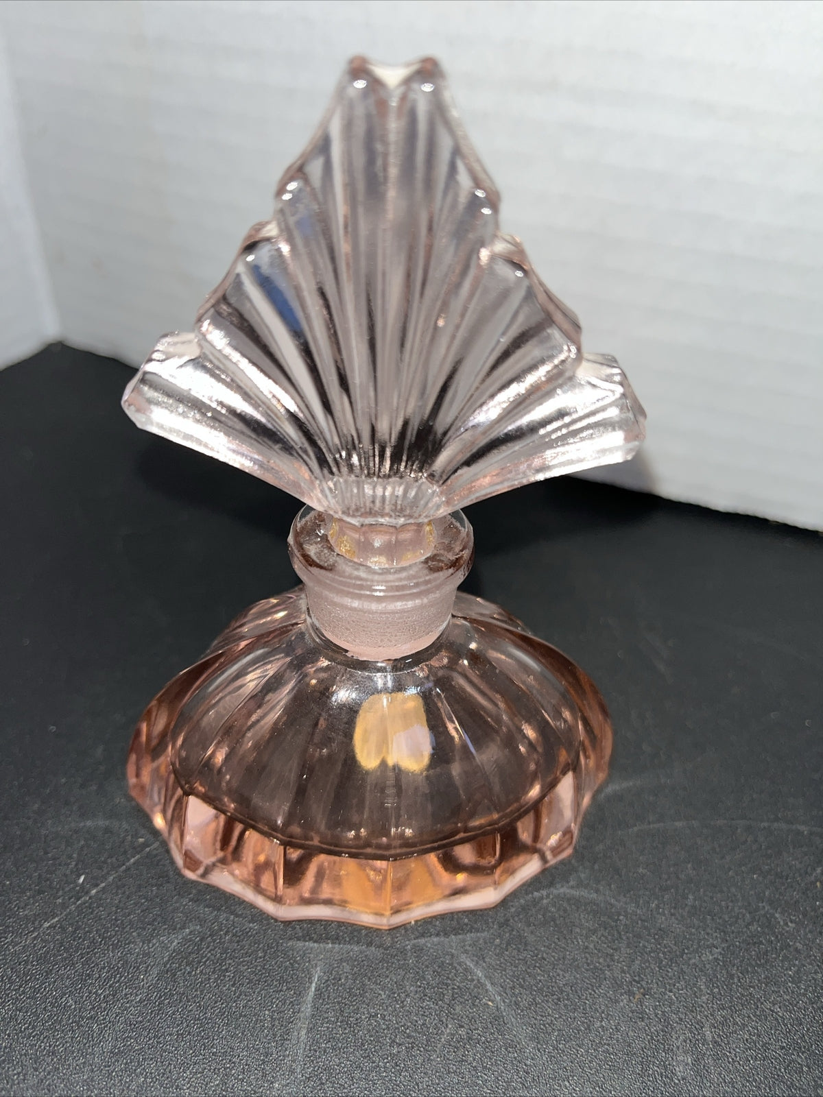 Vtg Art Deco Pink Faceted Glass Perfume Bottle Crystal Stopper Made In Austria