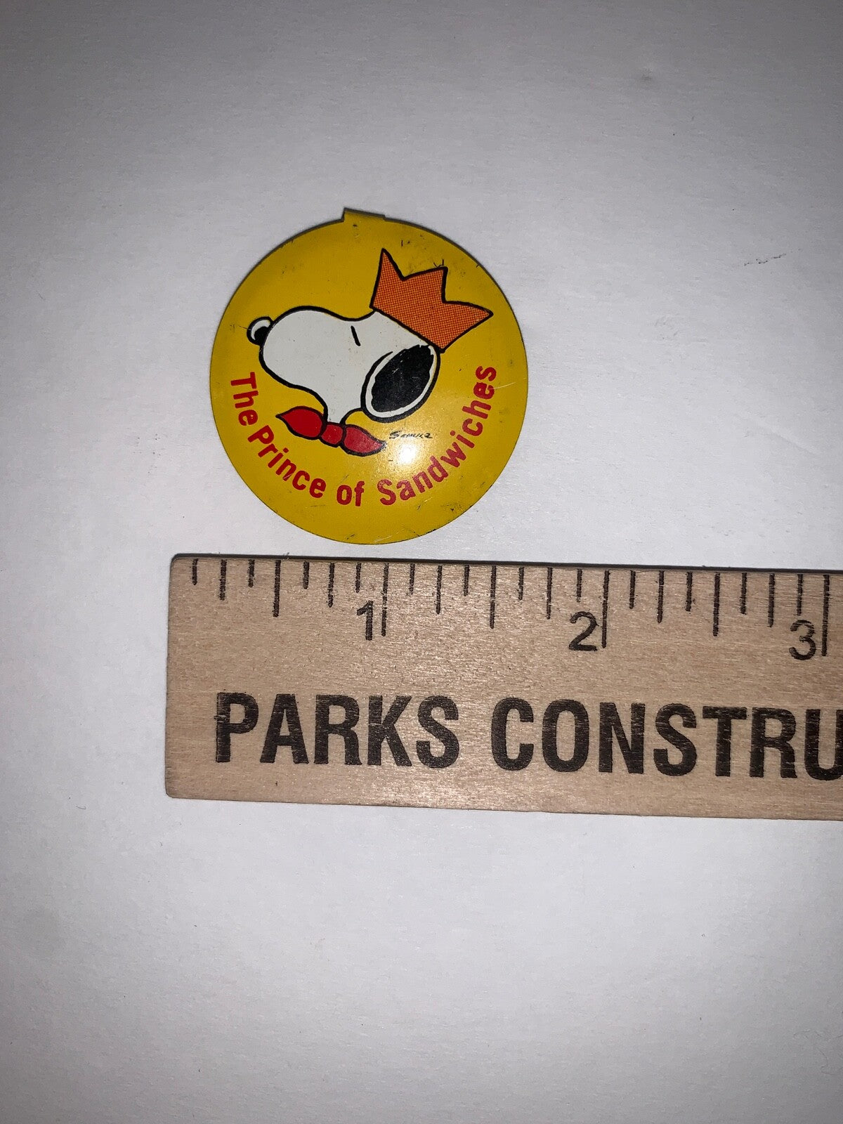Vintage Snoopy The Prince of Sandwiches 1-1/2" Tab Pin
