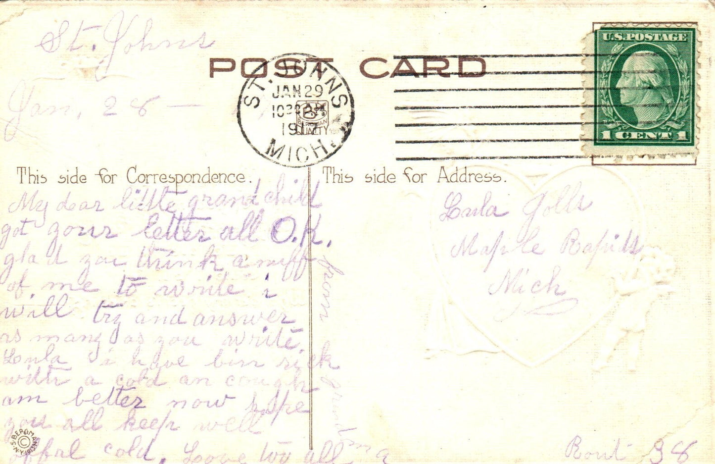 Embossed Woman And Child With Heart Valentines Postcard