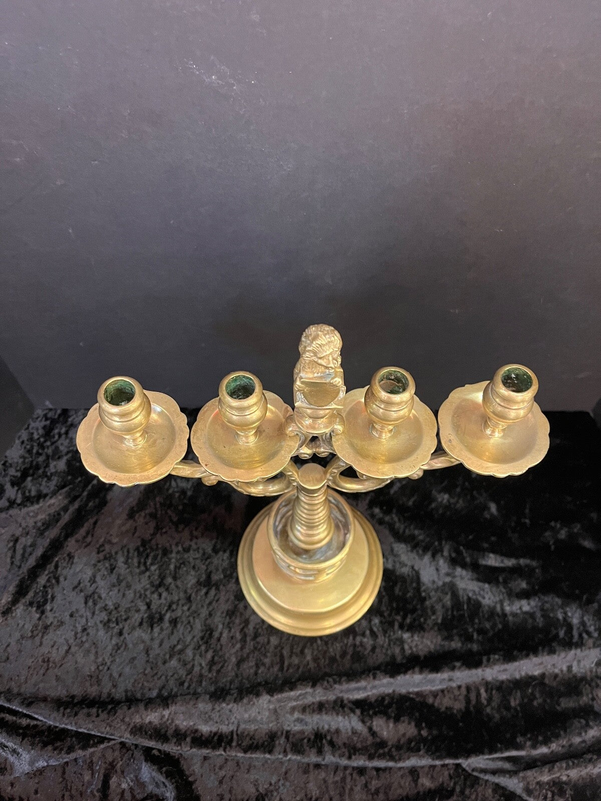 Vintage Brass Candelabra with Lion Holding Shield