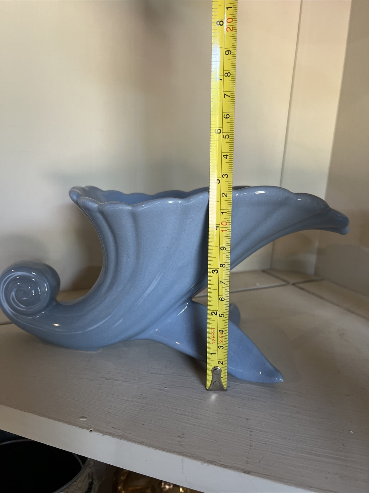 2 - Abingdon Illinois Pottery Vases Cornucopias Blue Vase Planter