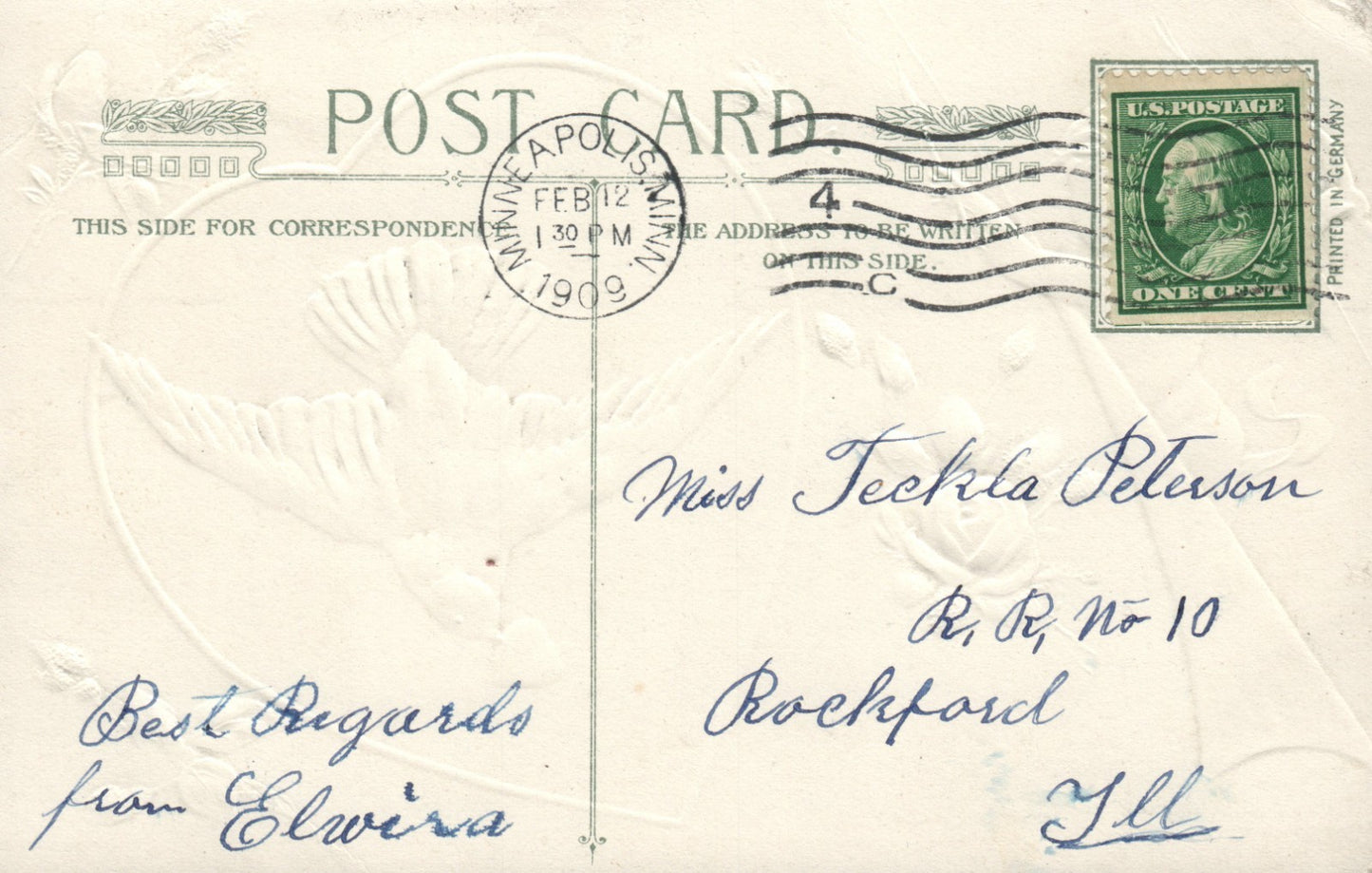 John Winch Dove Carrying Heart Pink Roses Cupid Valentine Postcard