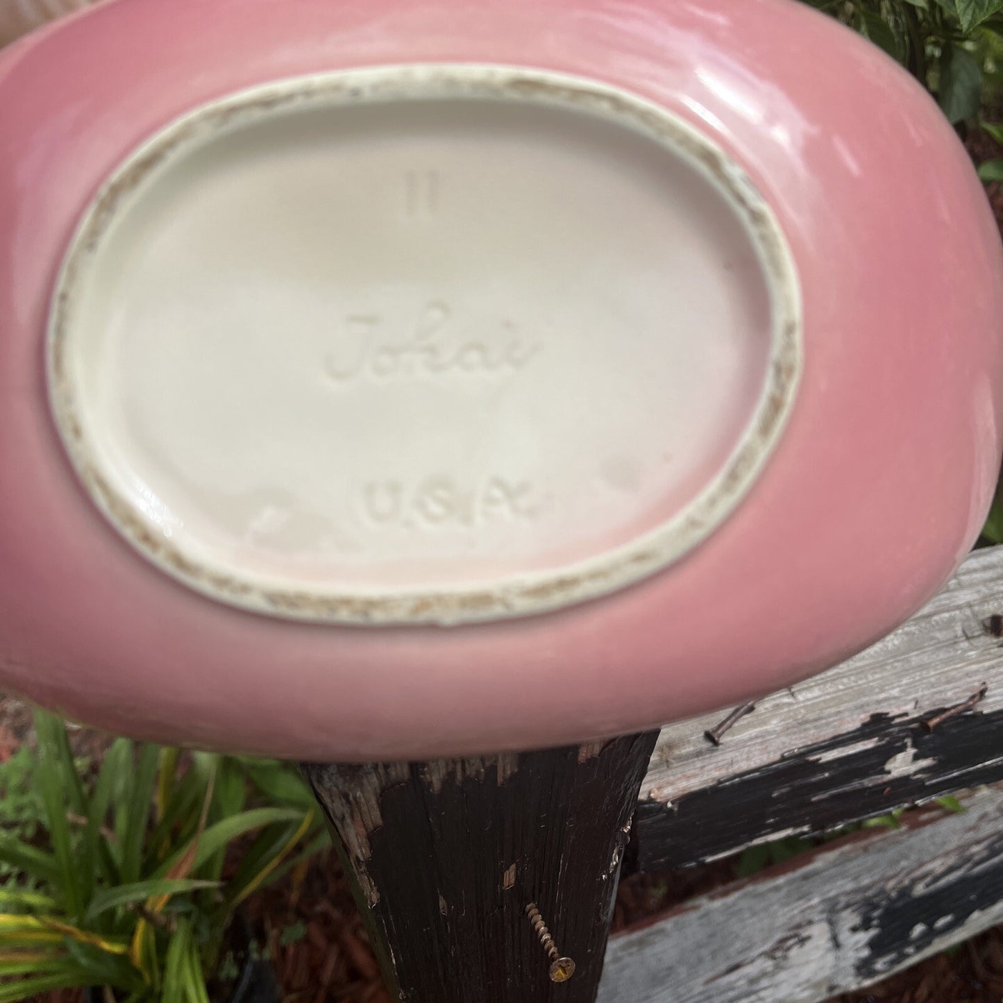 Pottery Tokay Vintage USA Planter Napkin Fruit Holder Pink Grapes Vine Handle