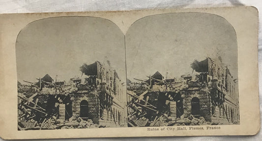 WWI Stereoview Ruins Of City Hall Fismes France War