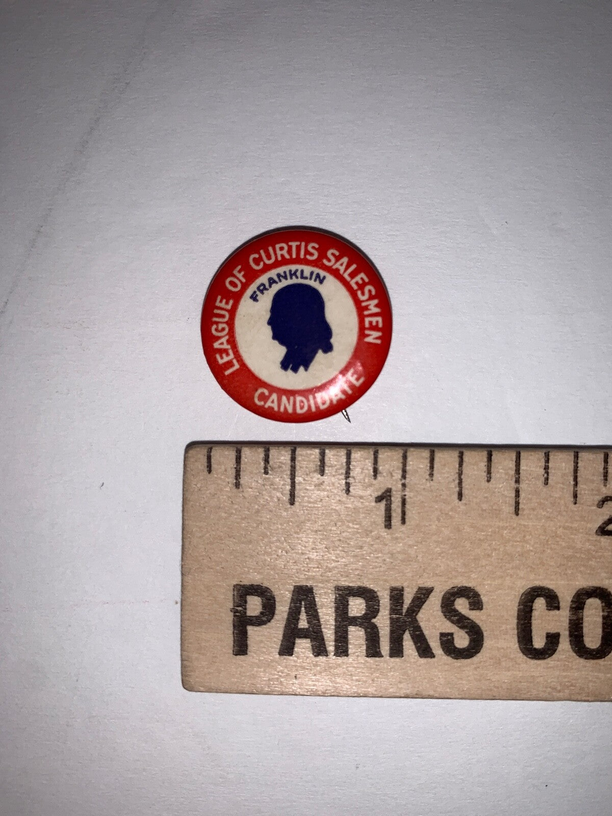 Vintage League of Curtis Salesman Candidate Franklin on Front 7/8" Pinback