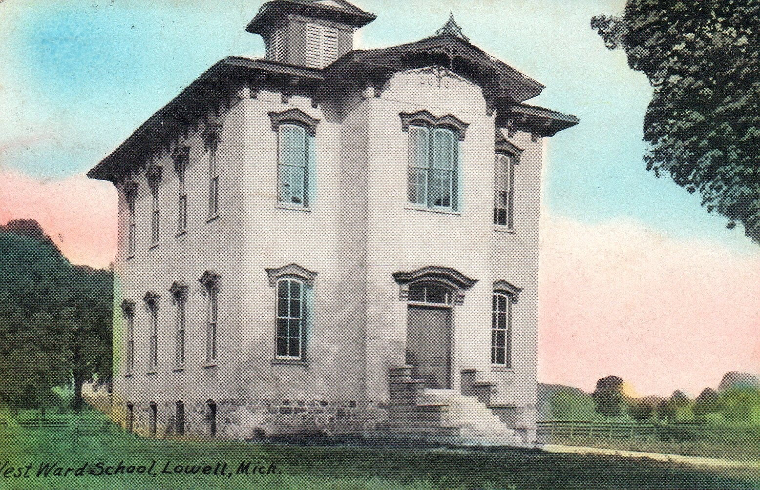 West Ward School in Lowell MI Michigan Mich Postcard