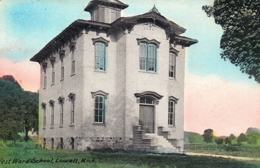 West Ward School in Lowell MI Michigan Mich Postcard