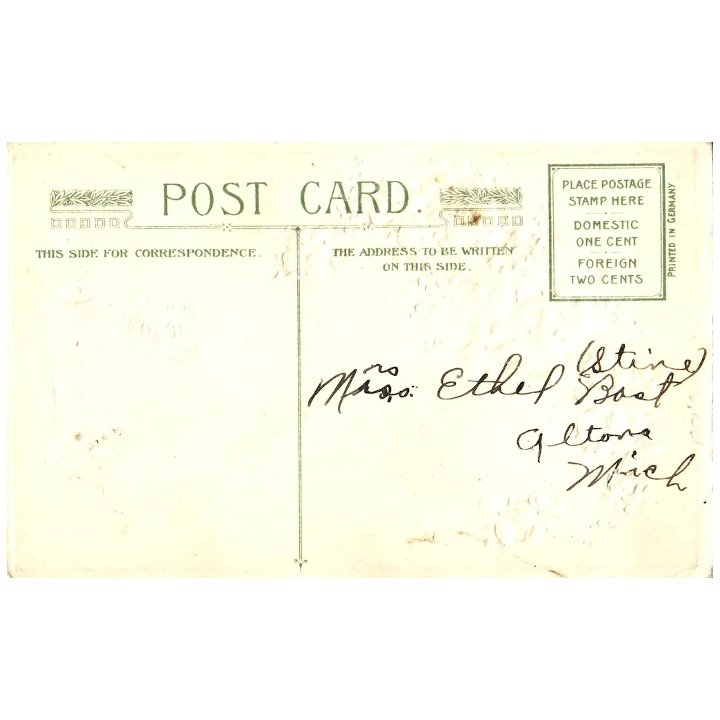 Winsch St. Valentine Greeting Woman In Dress with Purple Flowers Postcard