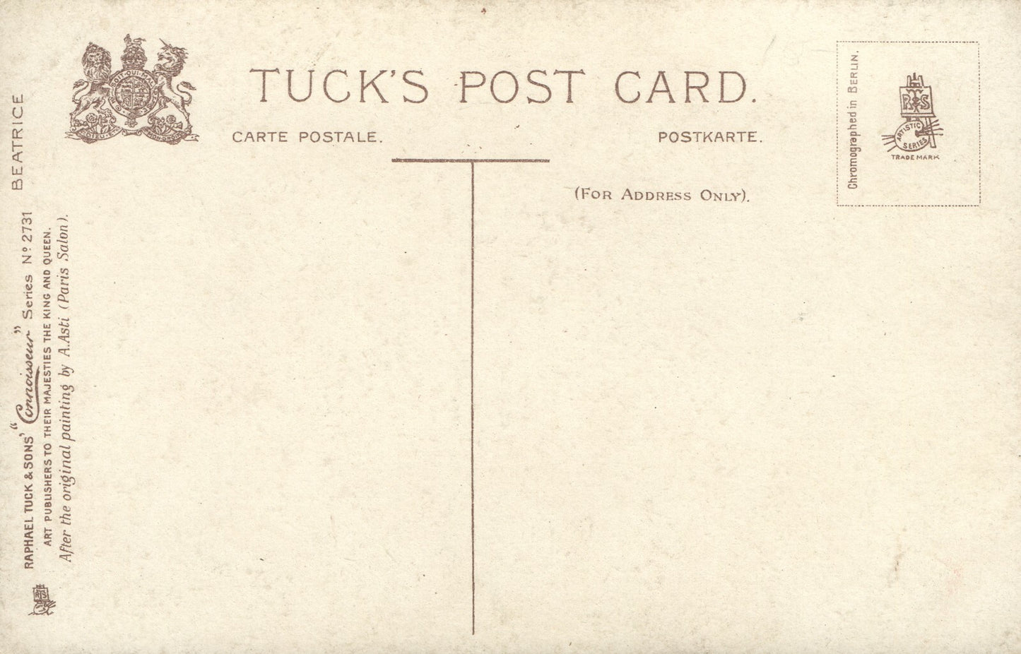 Raphael Tuck Connoisseur Series 2731 Artist Signed A Asti Beatrice Red