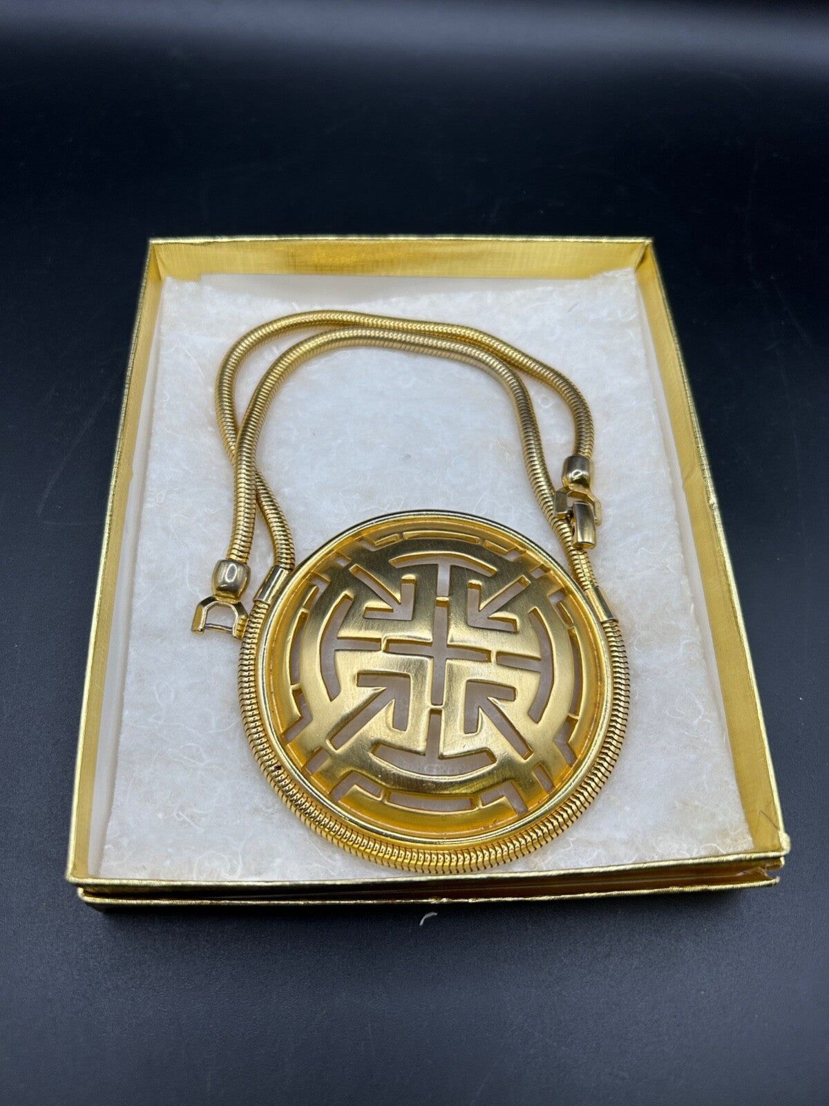 Vintage 1970's Gold Tone Pierre Cardin Greek Key Necklace 18"