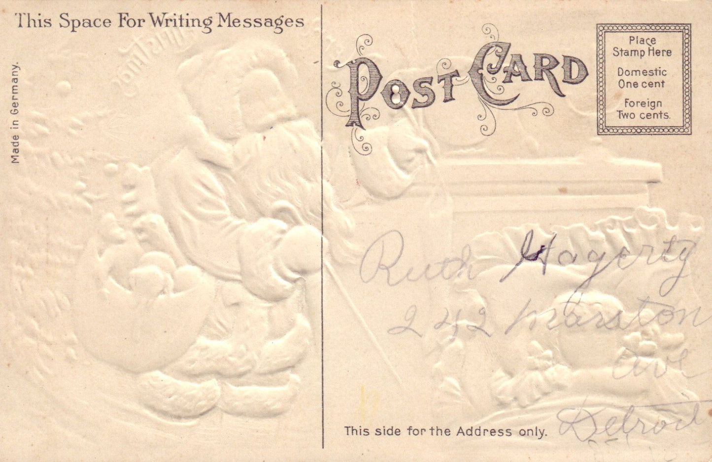 Santa Claus Red Robe Stocking Little Girl Sleeping Silk Embossed Postcard