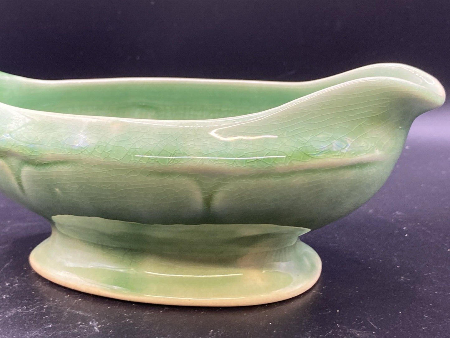 1930's Petalware Mount Clemens LIGHT Green Gravy Boat 8"