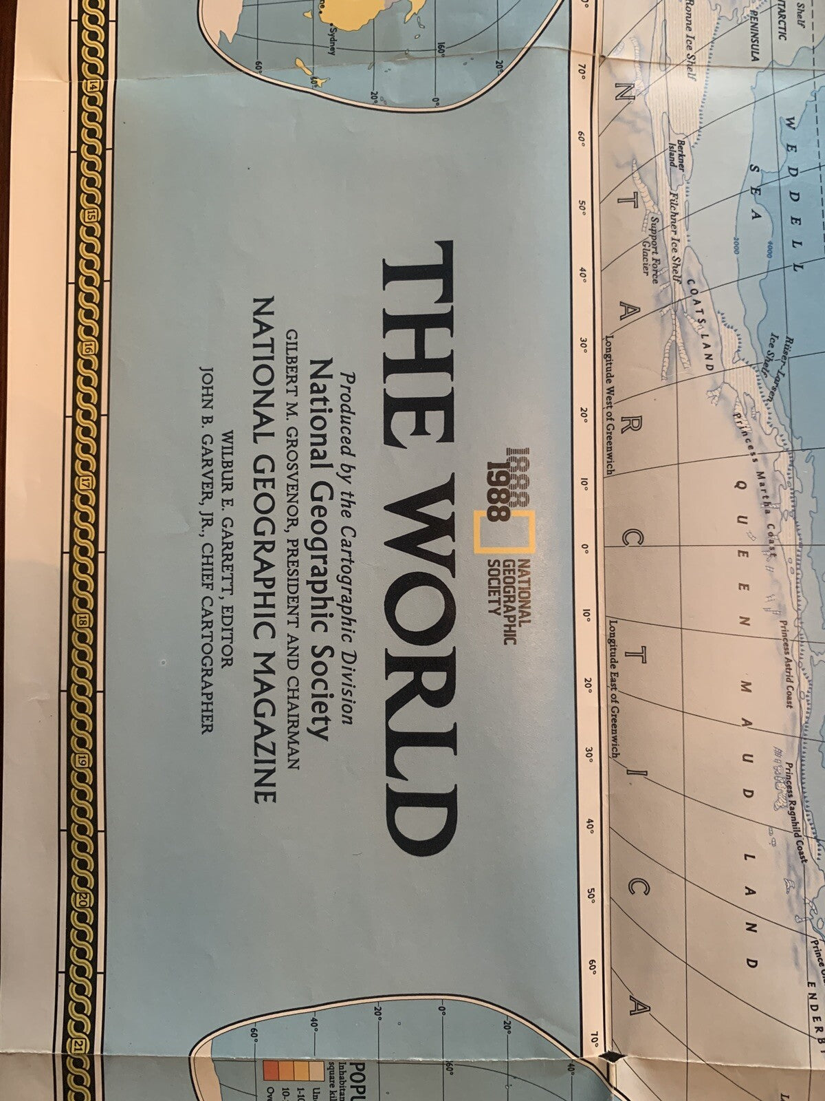 Vintage 1988 and 1994 National Geographic World Political/Physical Maps