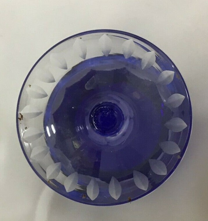 Vintage Bohemian Cobalt Cut Glass Small Vase