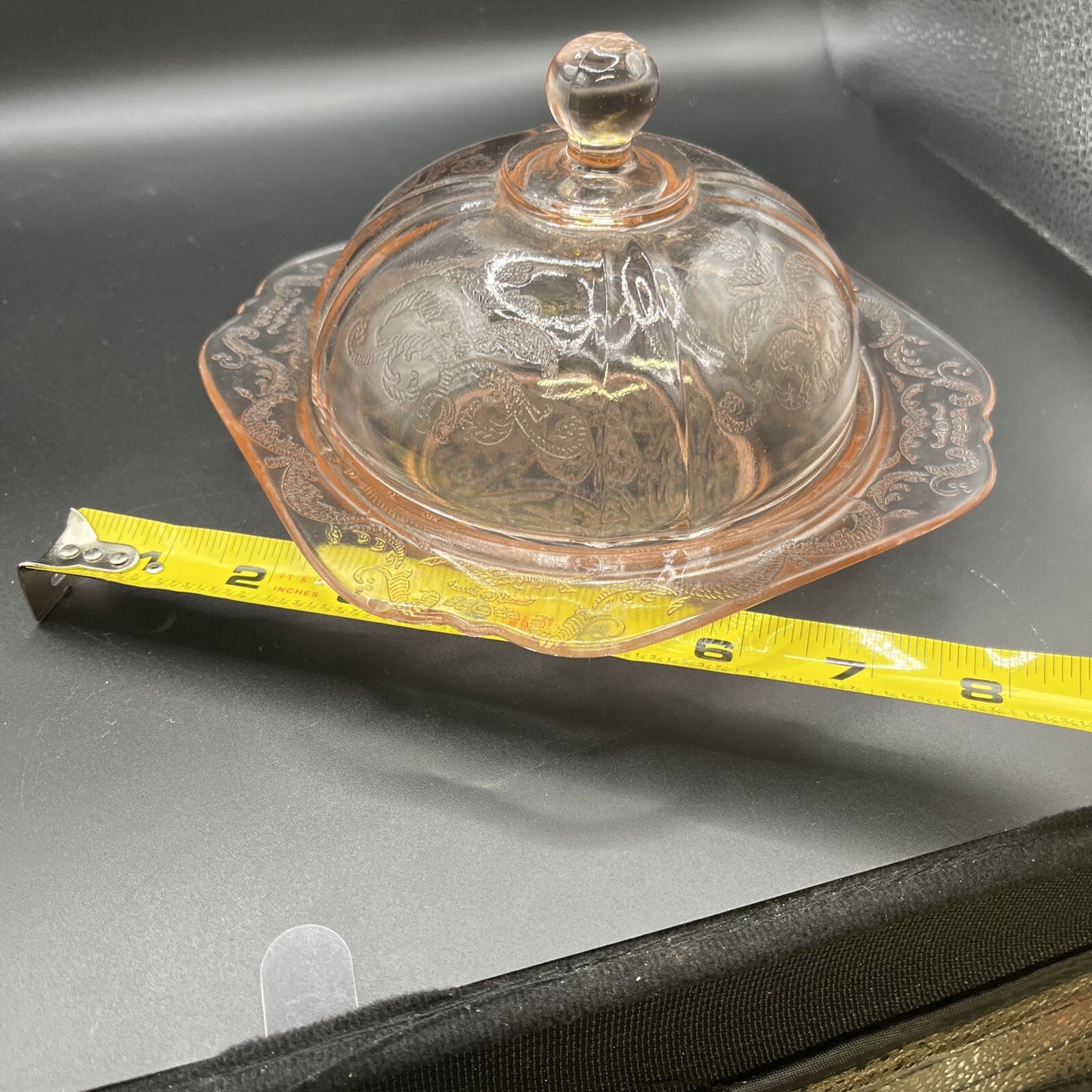 Vintage Madrid Style Pink Depression Glass Reproduction Covered Butter Dish