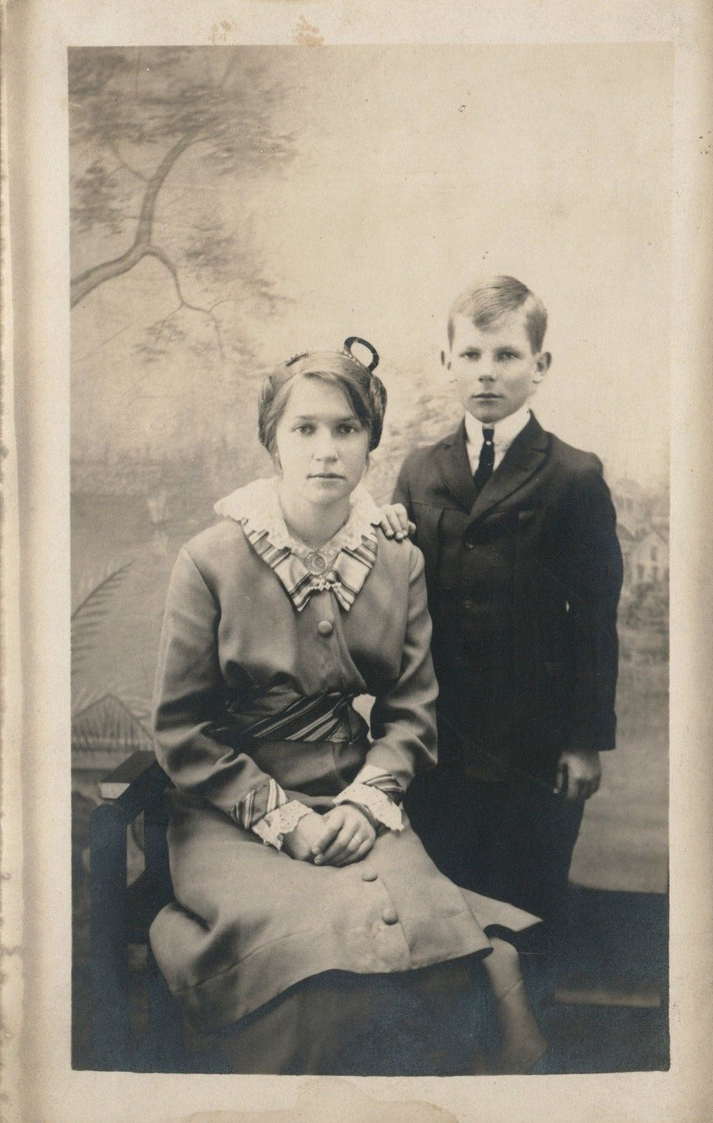 Vintage Old Siblings Portrait Real Photo Postcard