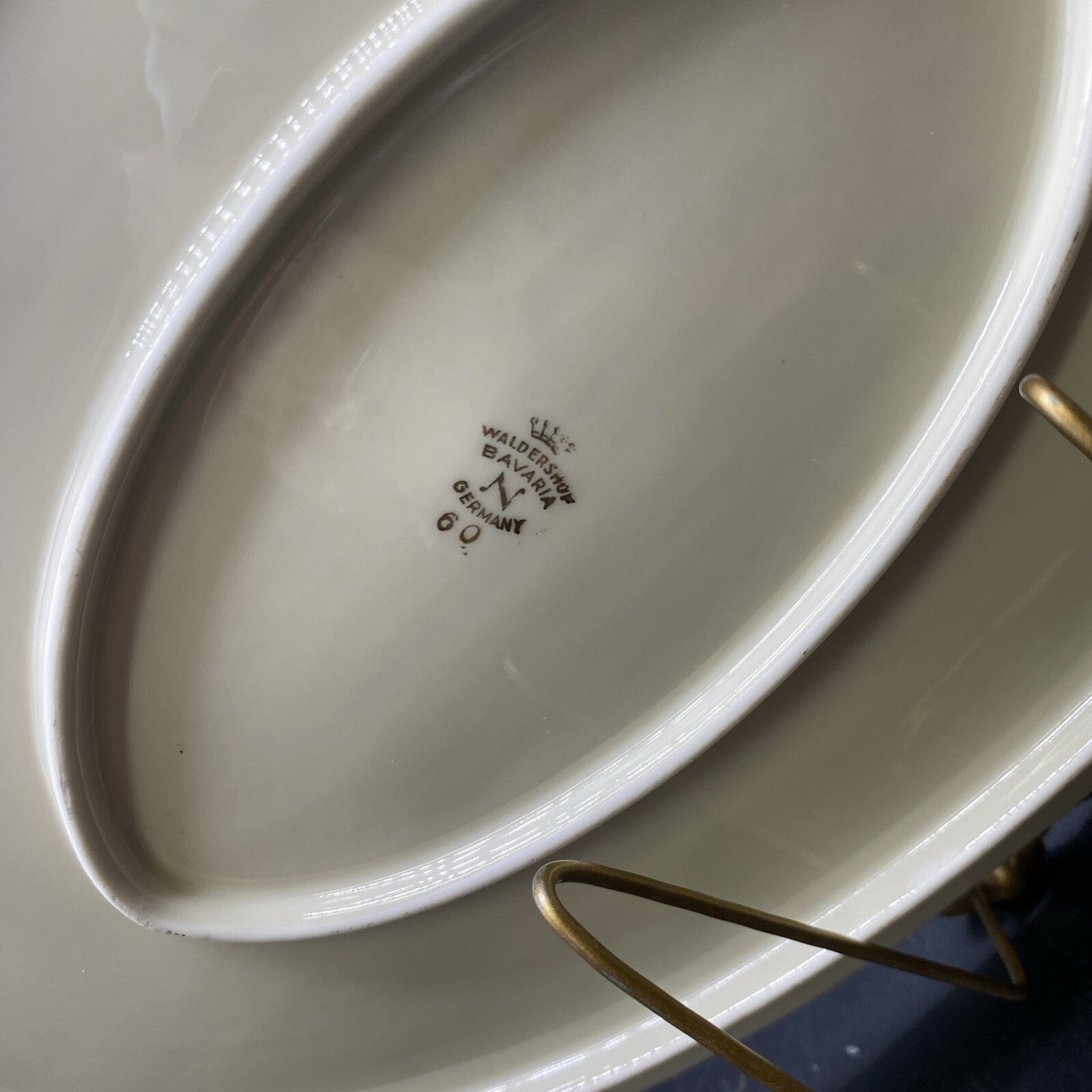 RARE Large 16" x 10 1/4" Waldershof Bavaria SERVING Platter Cream with Gold Rim