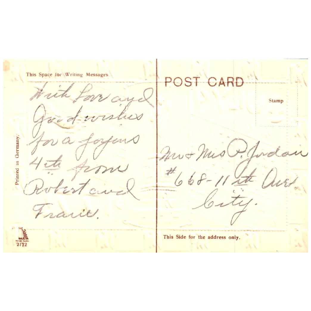 Statue of Liberty Standing Tall Gold Embossed Vintage Fourth of July Postcard