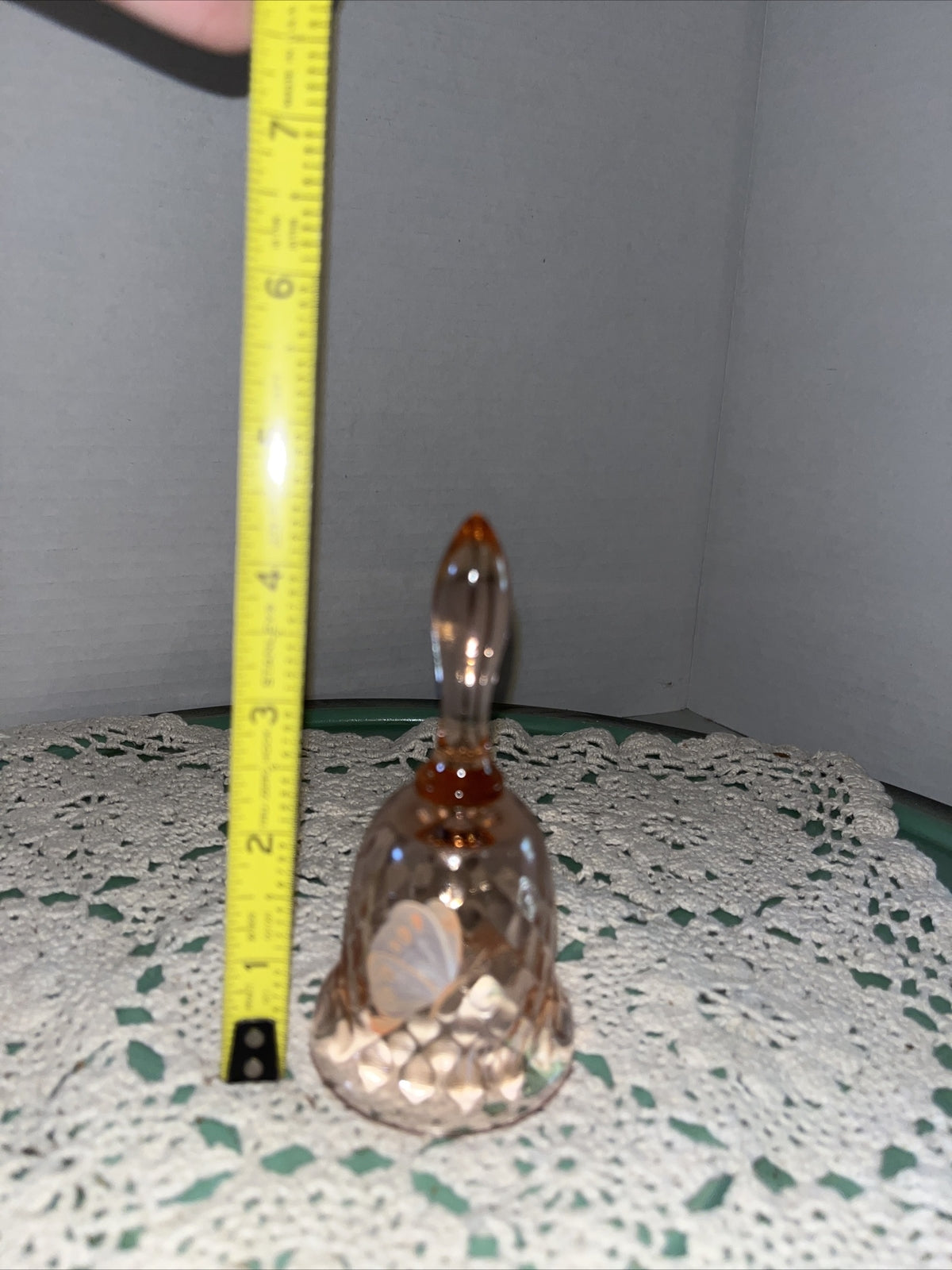 FENTON SMALL 4.5” Peach Diamond Butterfly Glass BELL