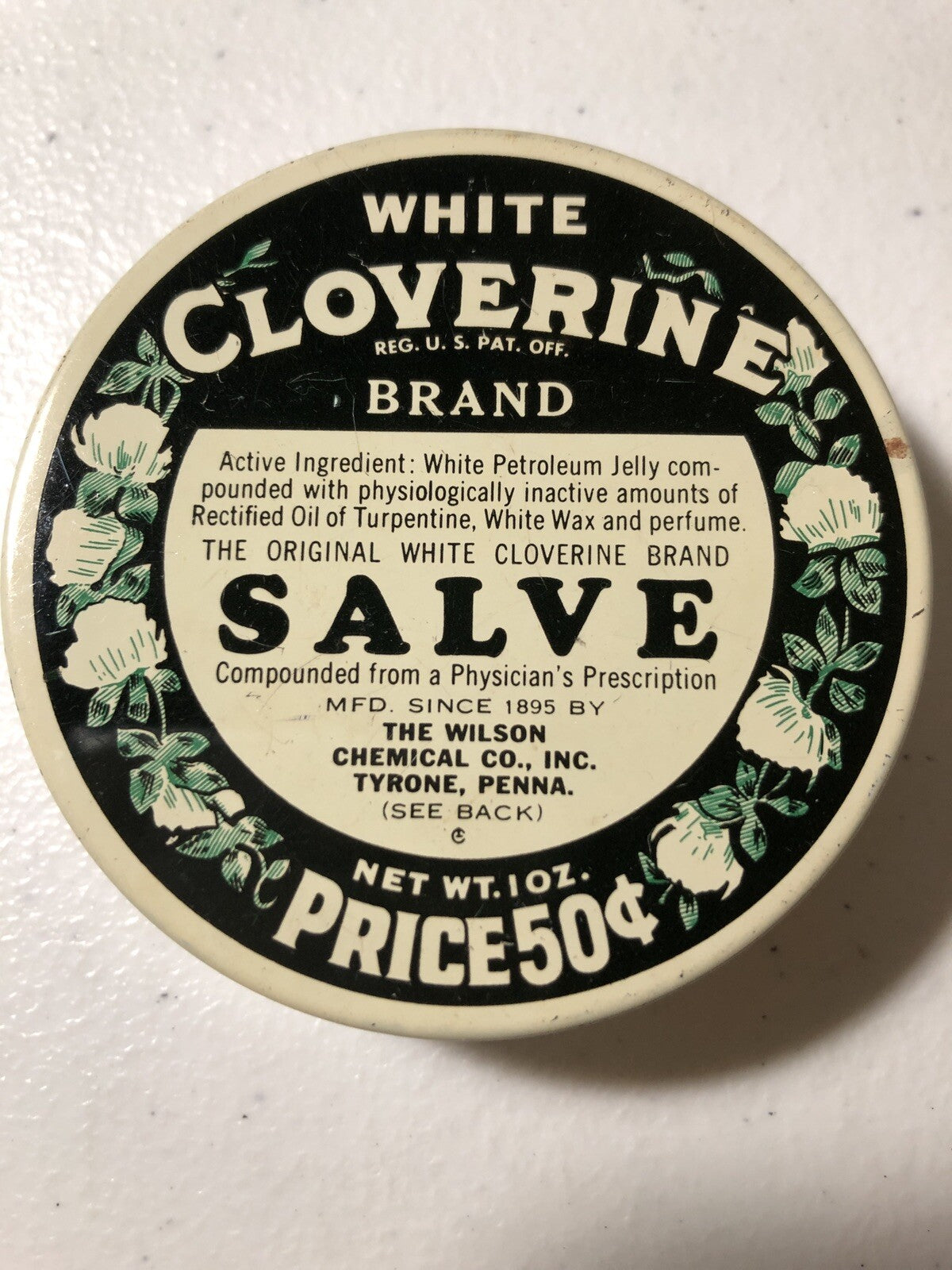 White Cloverine Vintage Petroleum Jelly Salve Tin 1oz Wilson Chemical