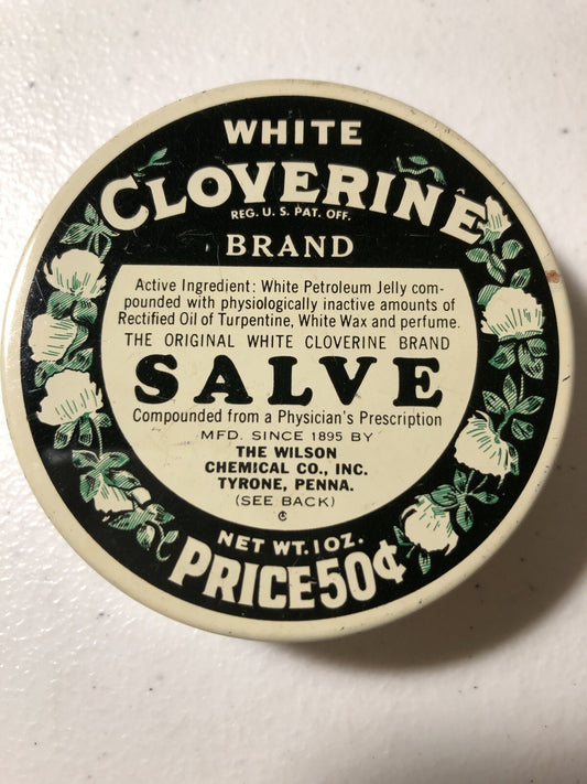 White Cloverine Vintage Petroleum Jelly Salve Tin 1oz Wilson Chemical
