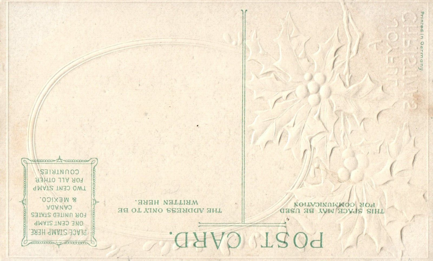 Embossed Shimmery Santa Claus Delivering Presents with Holly Christmas Postcard