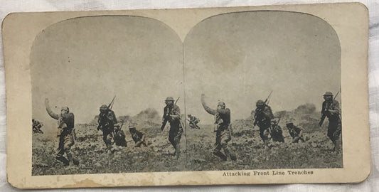 WWI Stereoview Attacking Front Line Trenches Soldiers At War