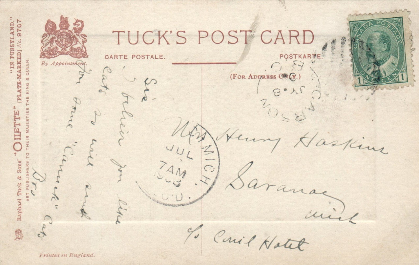 Tuck POSTCARD BRITISH CATS SIGNED COBBE "HOME SWEET HOME"