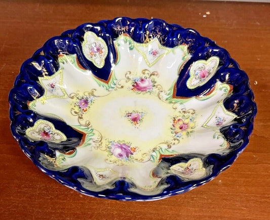 PRETTY VINTAGE CHINA "BLUE FLORAL" SCALLOPED BOWL 8.5"