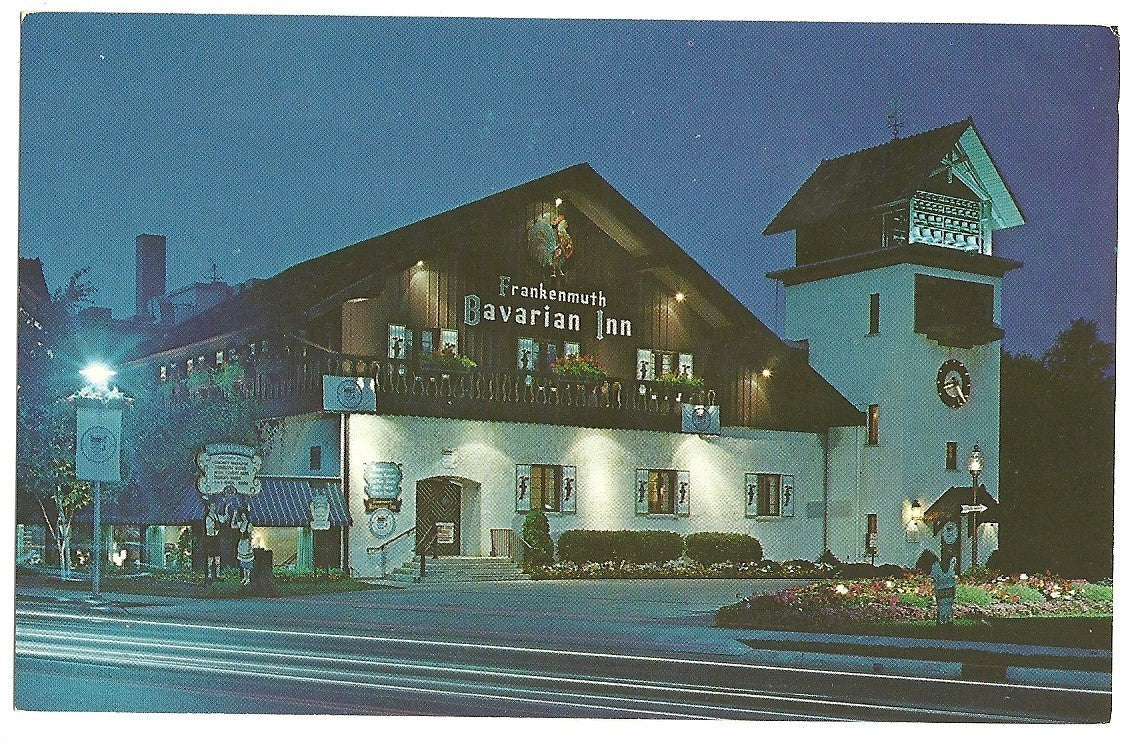 Frankenmuth Bavarian Inn Michigan MI Night View Post Card Hotel Motel