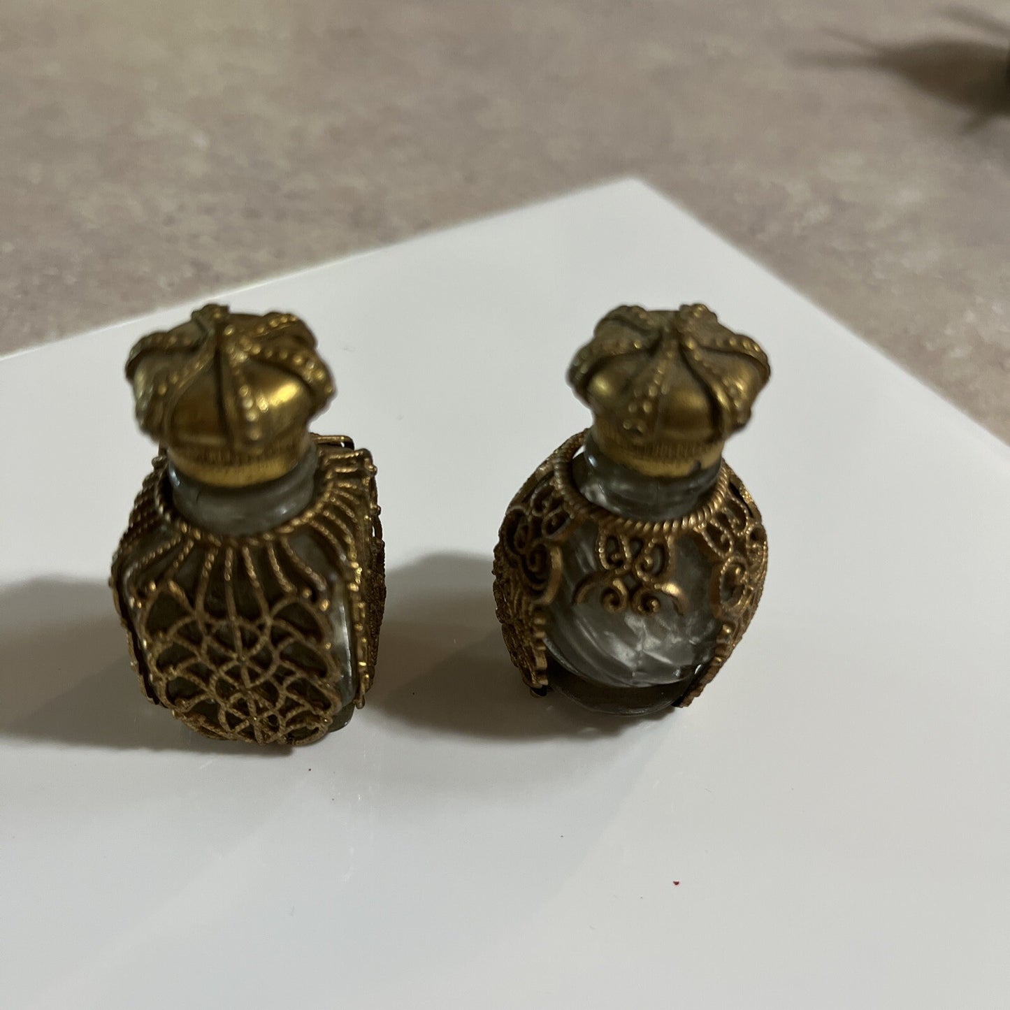 2-Old The Woman I Love Perfume Bottles, Ornate Gold Filigree Floral Crown