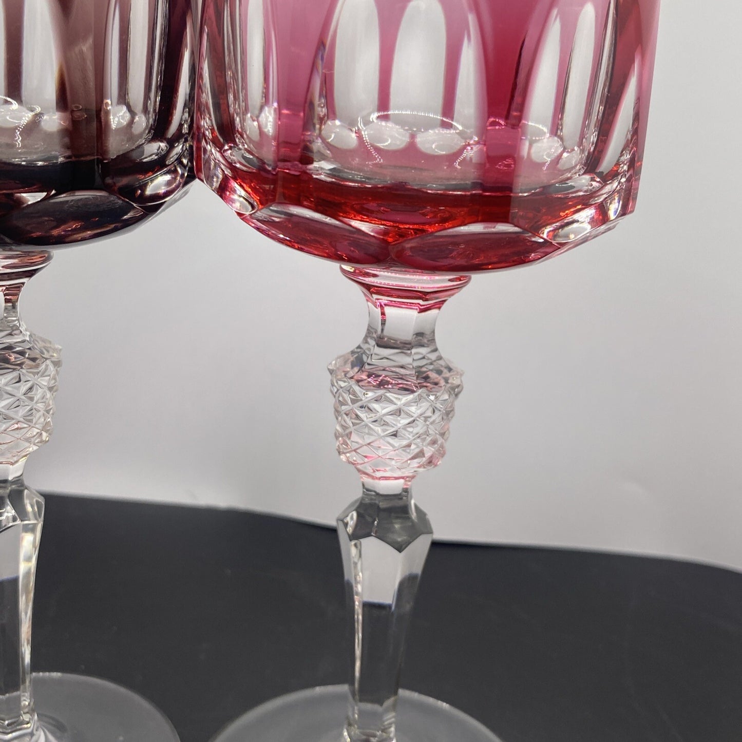 2 NACHTMANN ANTIKA Crystal 8" Cut To Clear WINE GOBLET Bohemian Pink Amethyst