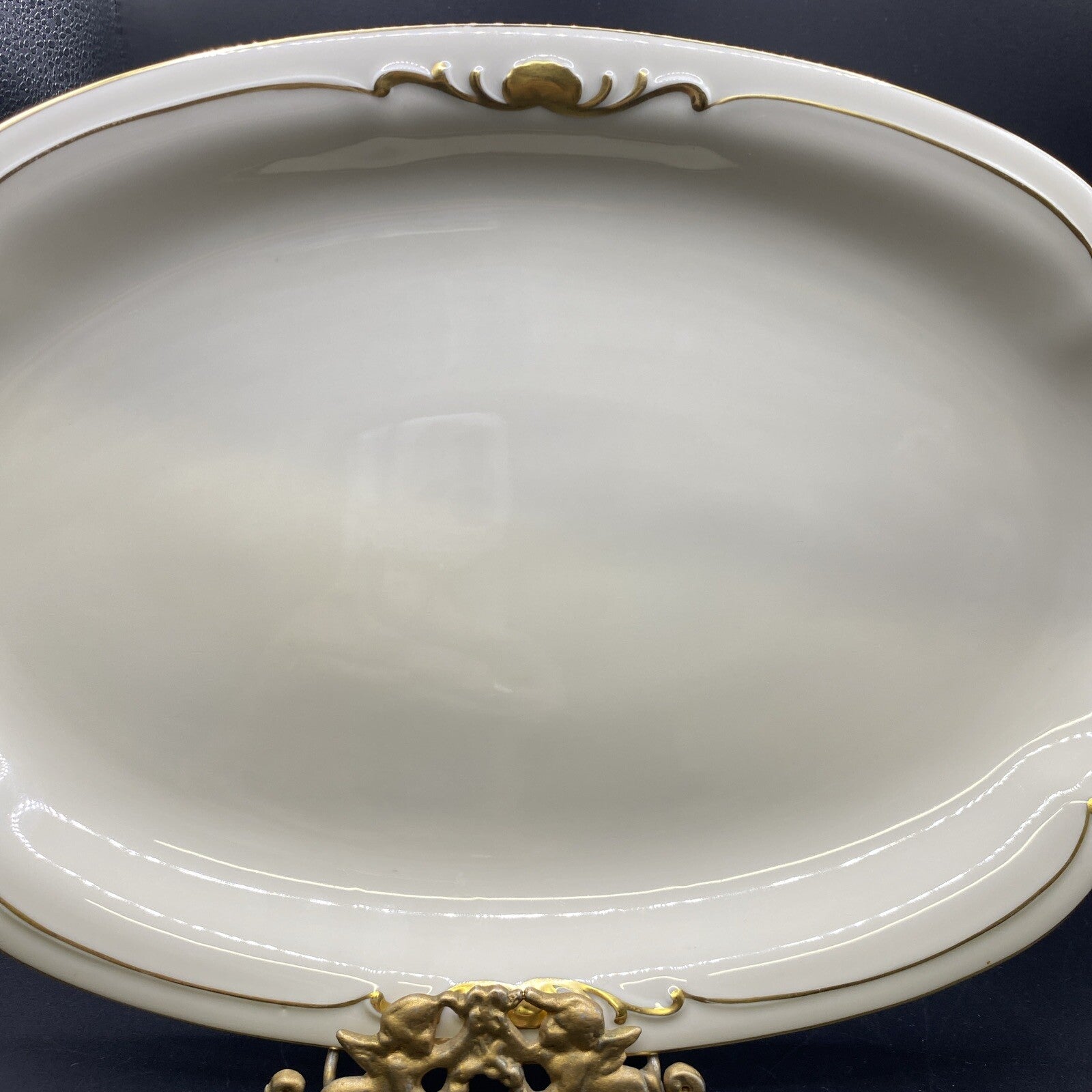 RARE Medium 14" x 8 3/4" Waldershof Bavaria SERVING Platter Cream with Gold Rim