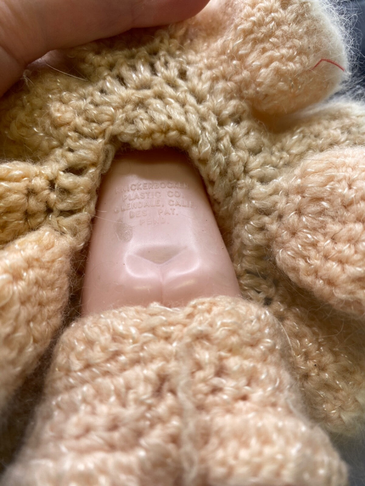 6" Vintage Knickerbocher plastic DOLL Blonde with knitted outfit Glendale CA