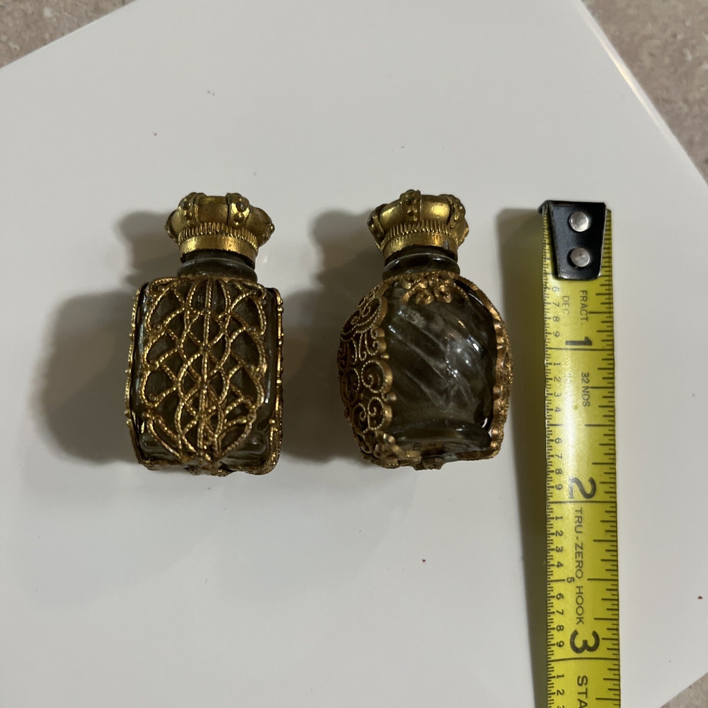 2-Old The Woman I Love Perfume Bottles, Ornate Gold Filigree Floral Crown