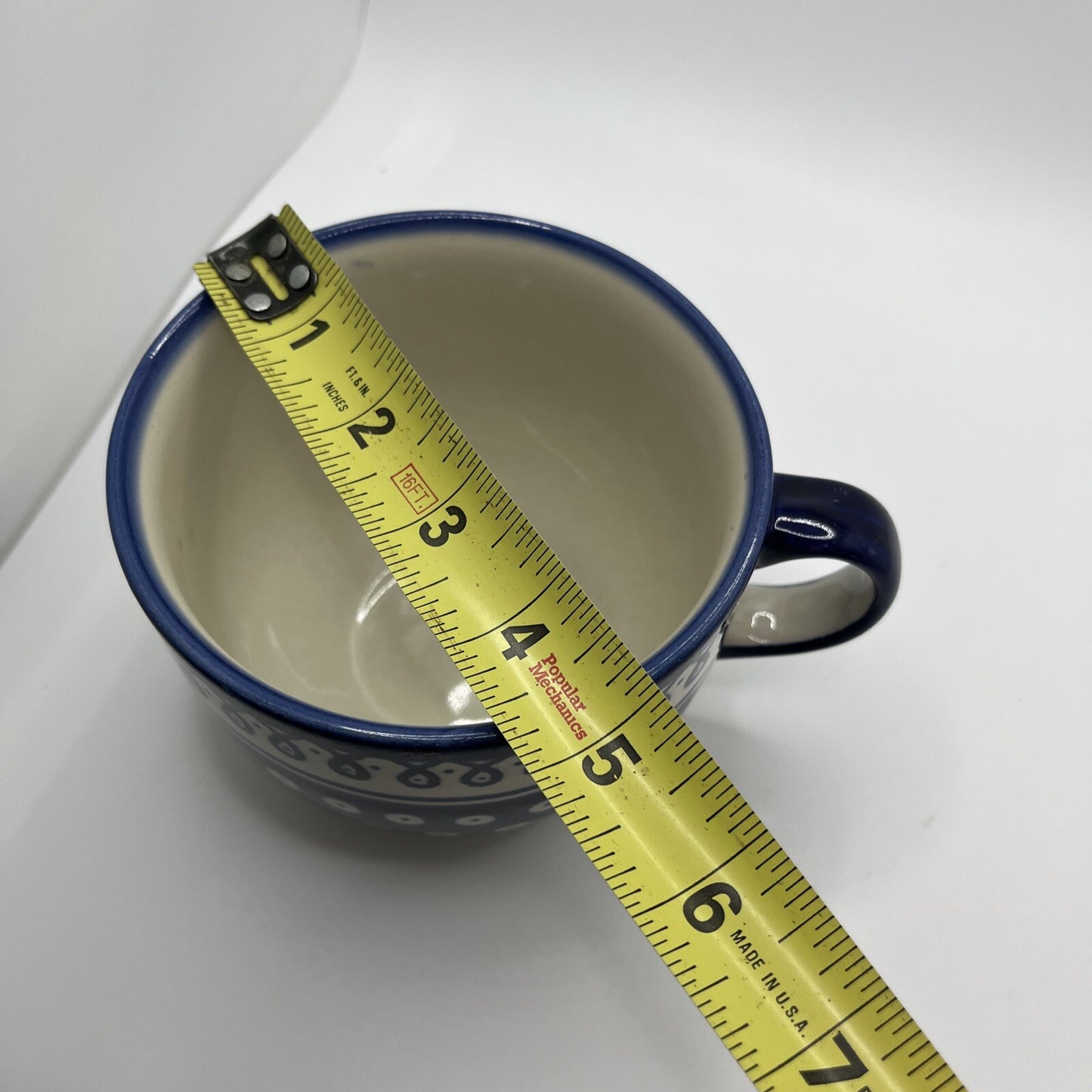 Polish Pottery Boleslawiec Large Blue Latte Cup Mug 18 Oz