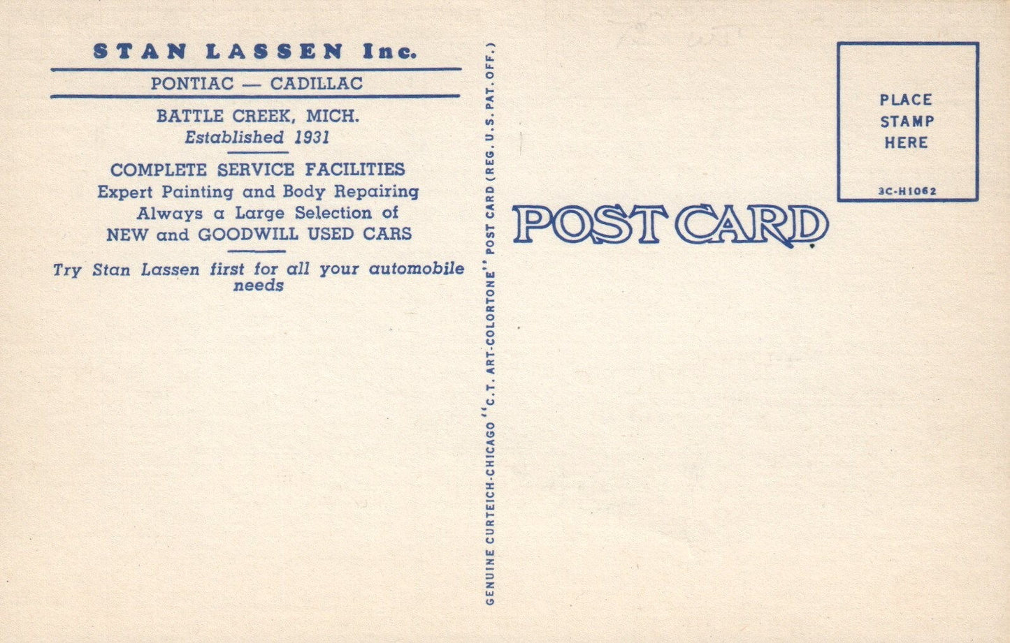 Stan Lassen Used Cars in Battle Creek Michigan MI Postcard