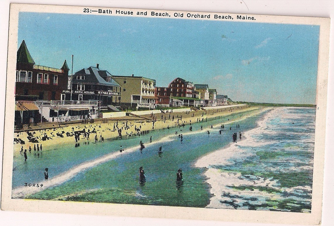 Bath House and Beach Old Orchard Beach ME Maine Postcard