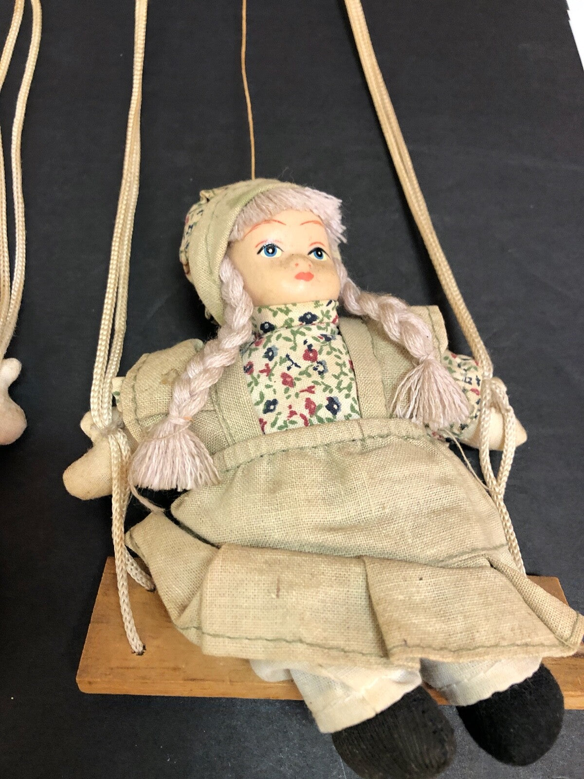 2 Lidco Swinging Doll Porcelain Face Marionette/Wood Swings On Swing Boy Girl