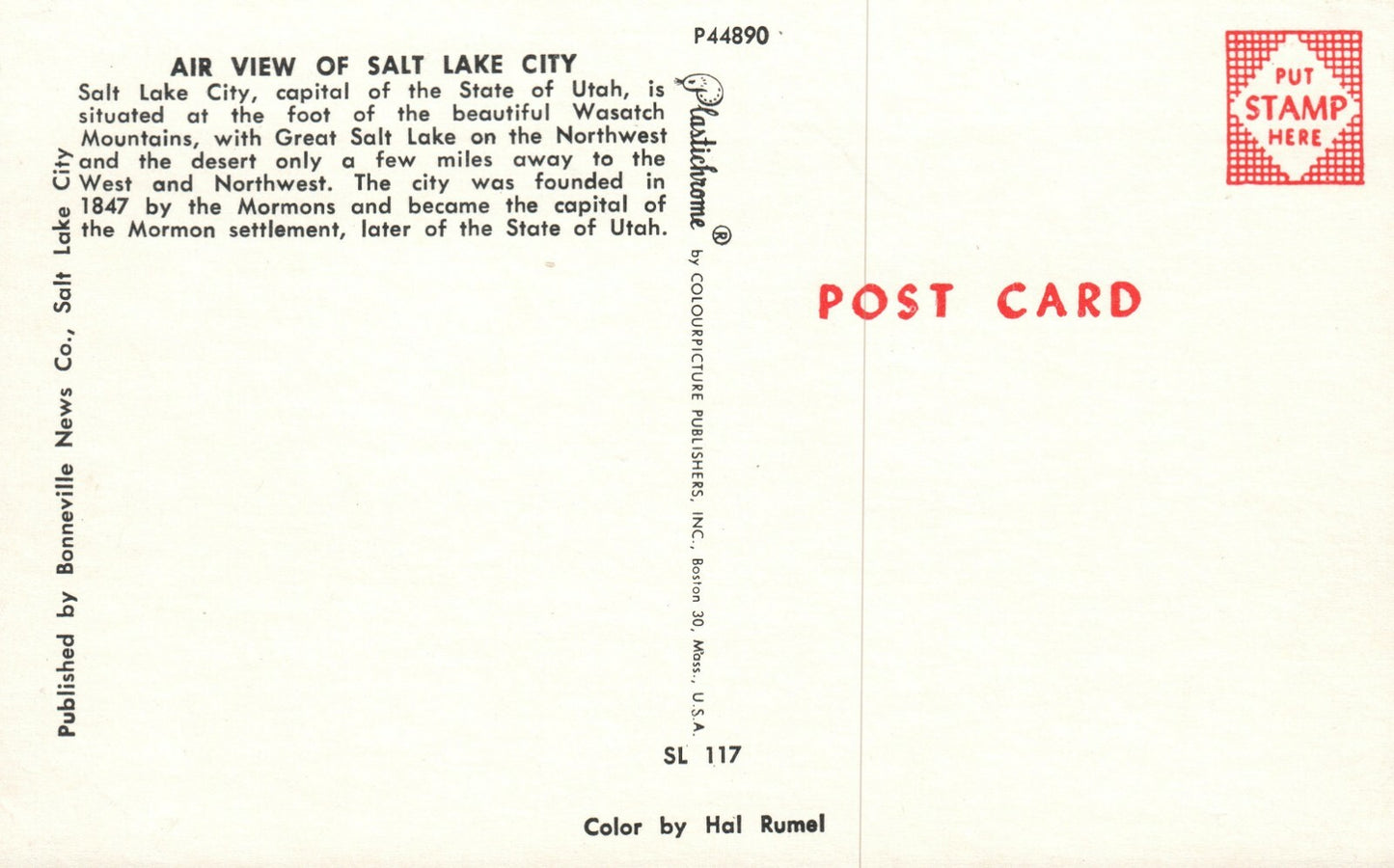 Air View Of Salt Lake City SL 117 UT Utah Postcard