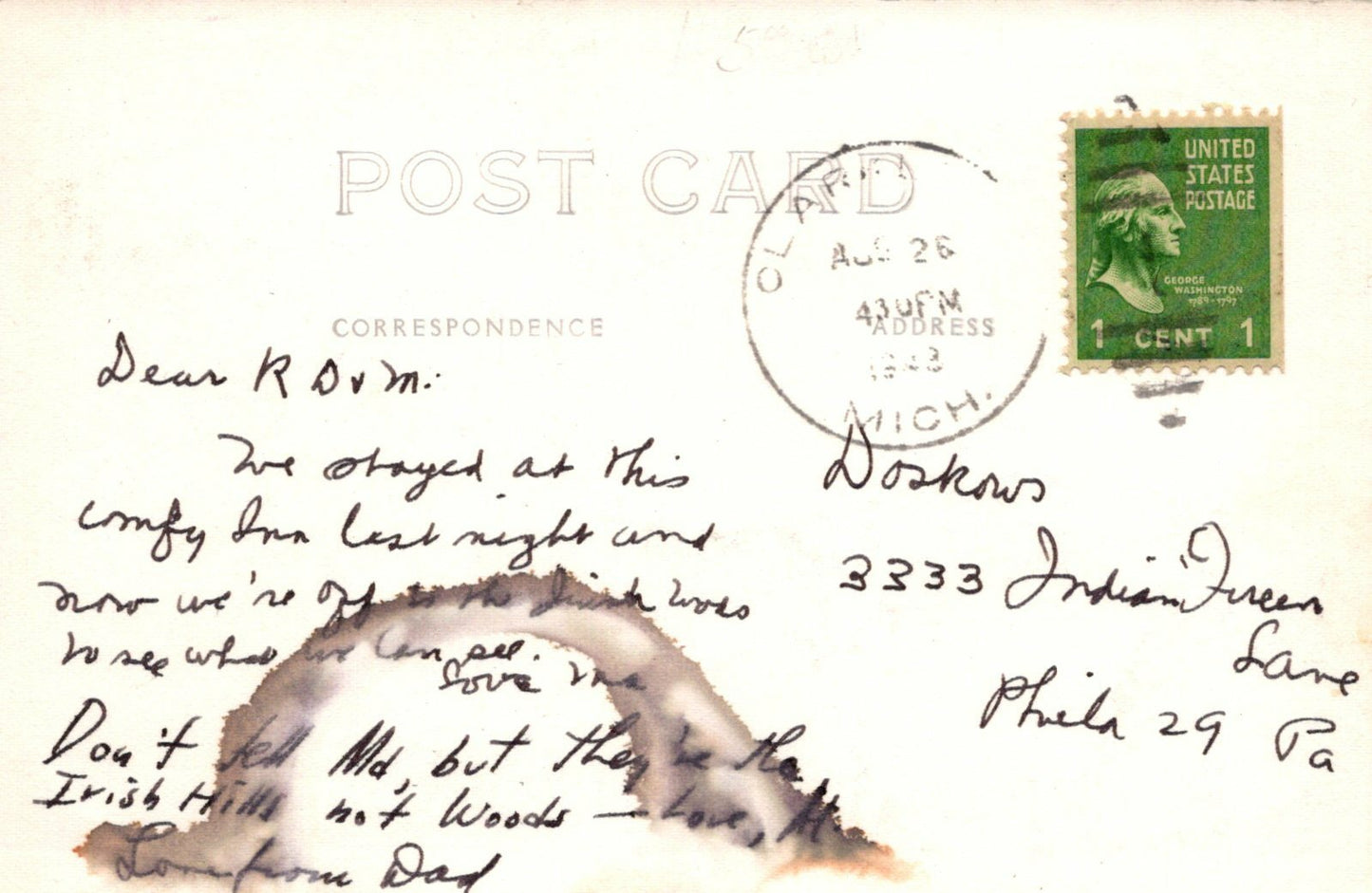 Real Photo Pleasant View Hotel Clark Lake canoe swimmers Michigan MI Mich D-1044