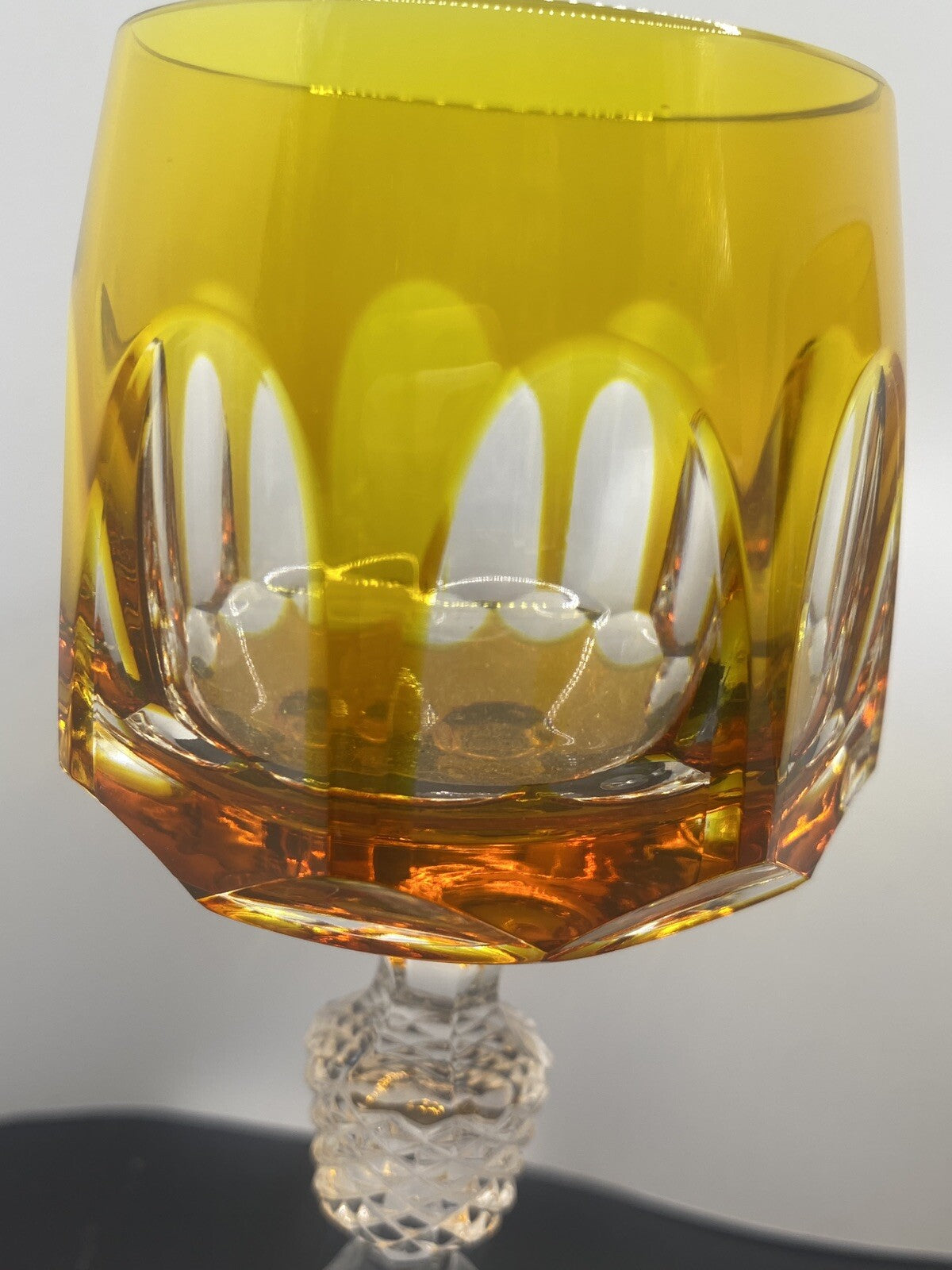 2 NACHTMANN ANTIKA Crystal 8" Cut To Clear WINE GOBLET Bohemian Yellow