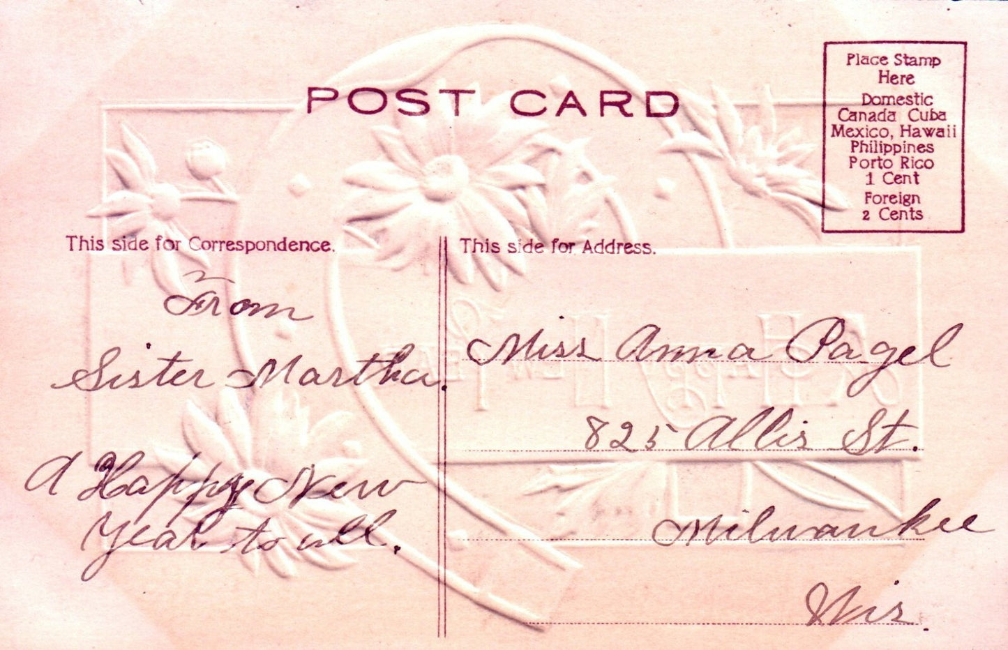 Airbrushed Gold Metallic Horse Shoe Happy New Year Postcard