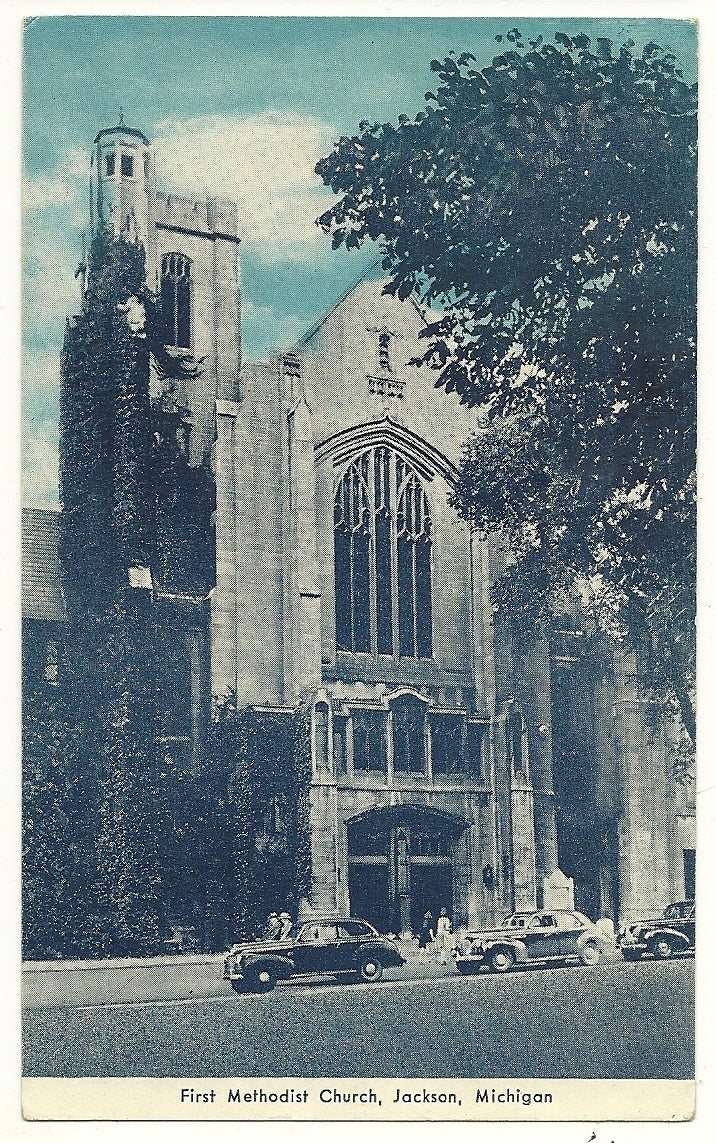 First Methodist Church Jackson MI Michigan Postcard