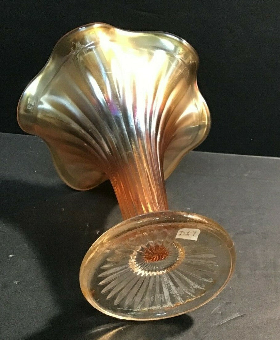 6" Marigold Clear Stem Tulip Shaped Iridescent Carnival Glass